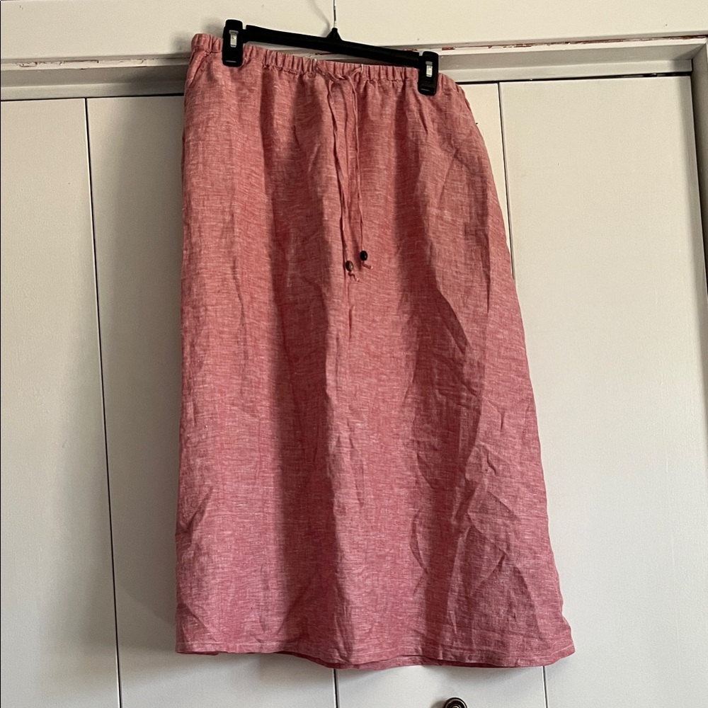 Women's Drawstring Linen-Blend Midi Skirt